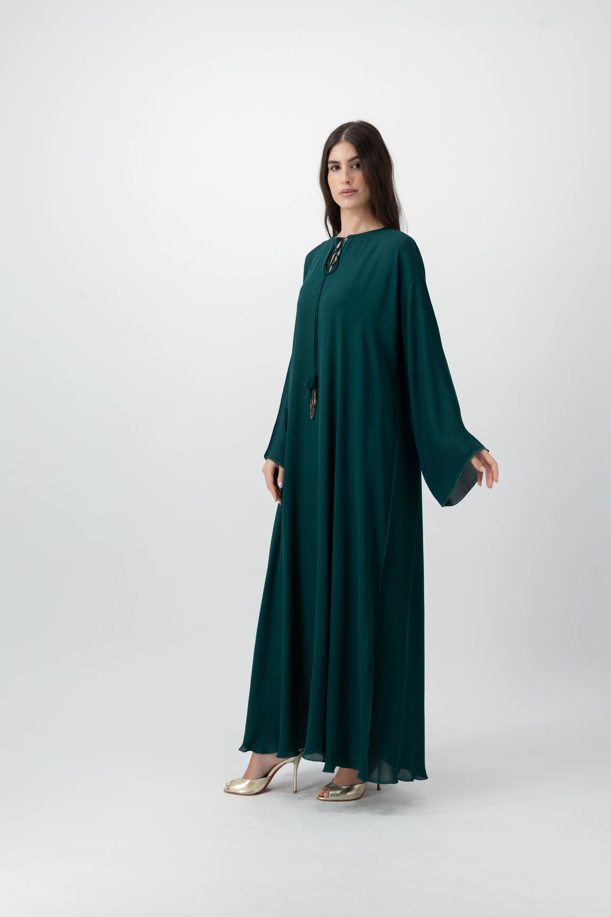 Silk Golden Kaftan in Green by GREI