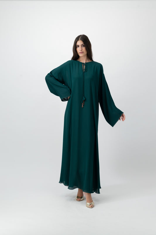 Silk Golden Kaftan in Green by GREI
