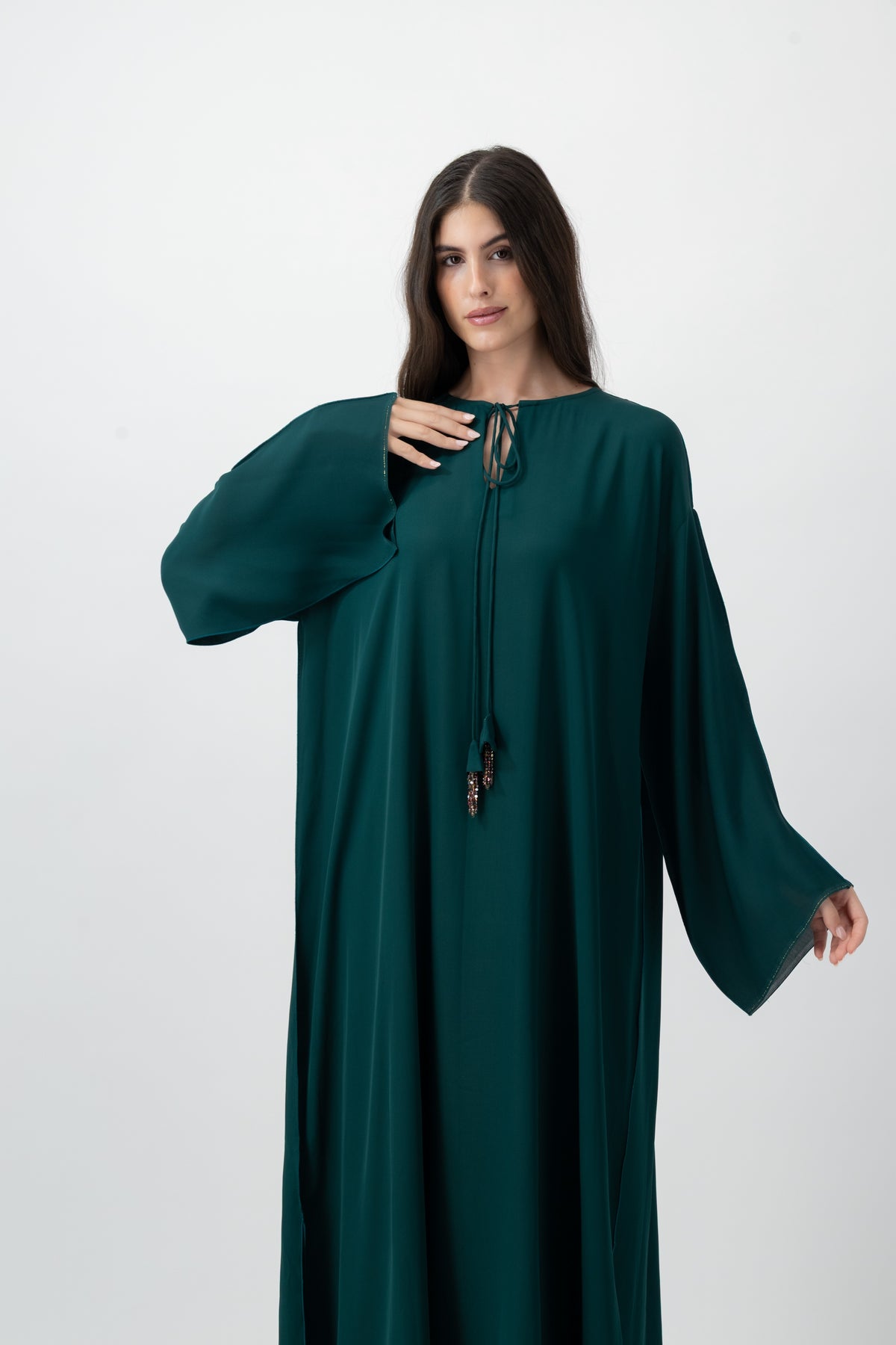 Silk Golden Kaftan in Green by GREI