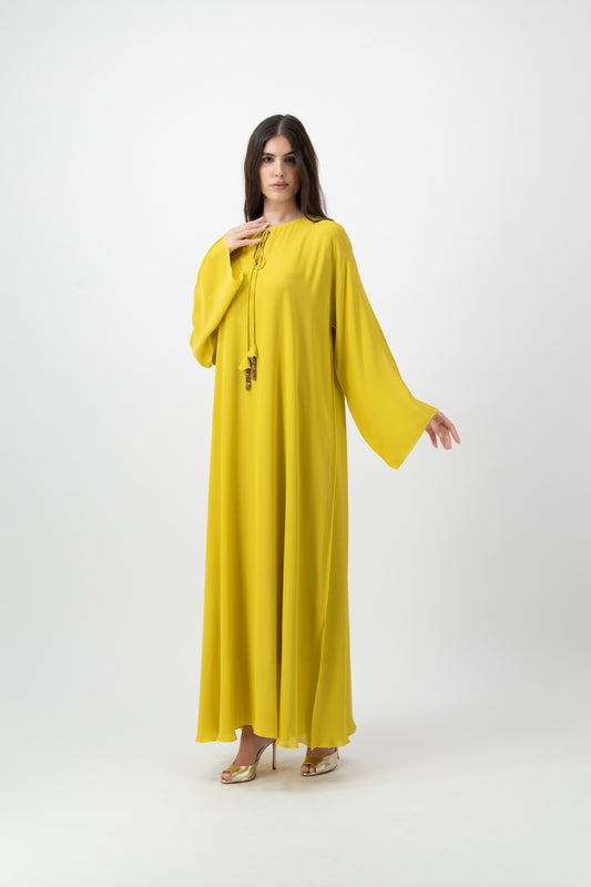 Silk Golden Kaftan in Yellow by GREI