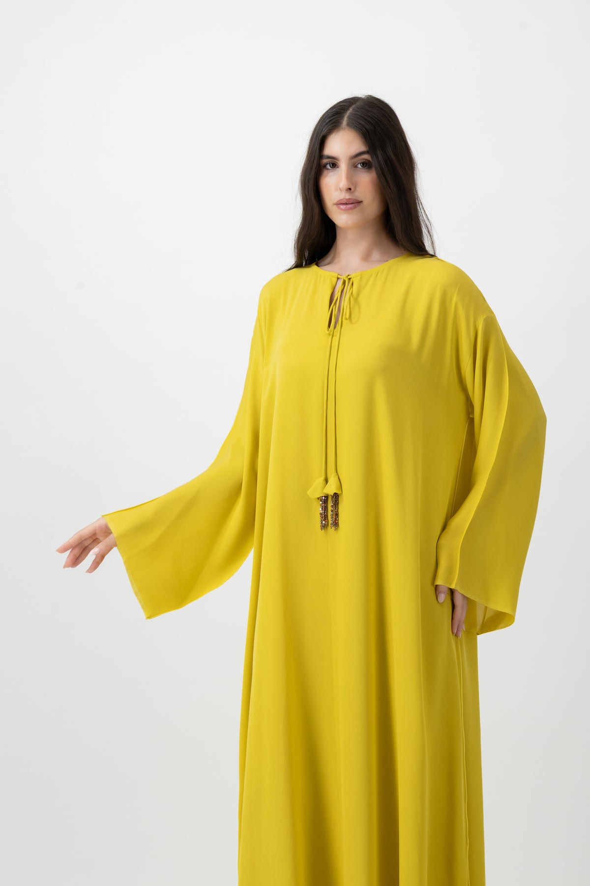 Silk Golden Kaftan in Yellow by GREI