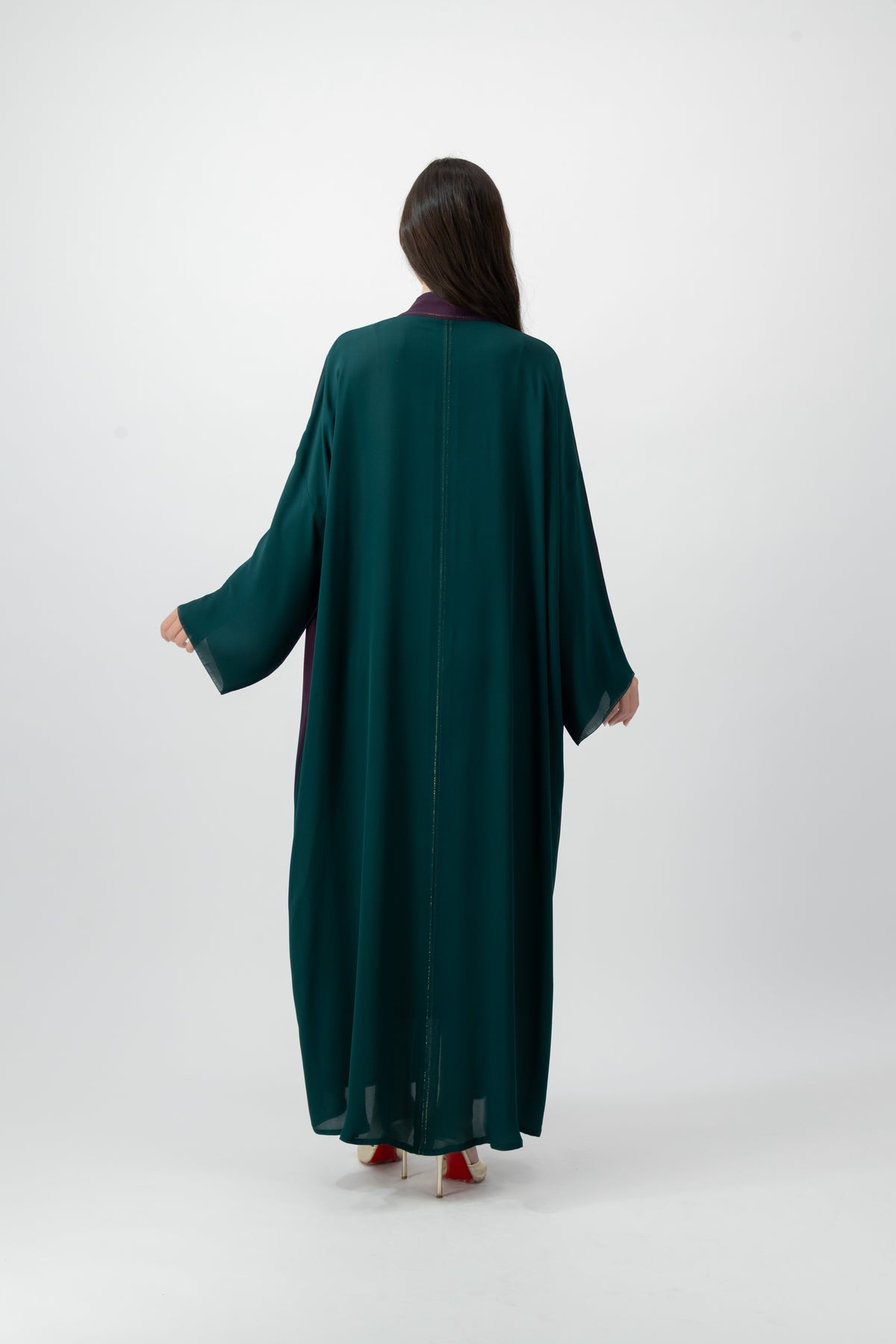 Silk Golden bisht abaya in Plum & Green by GREI