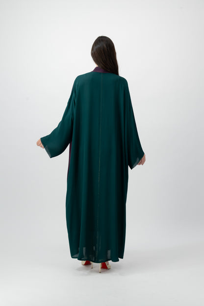 Silk Golden bisht abaya in Plum & Green by GREI