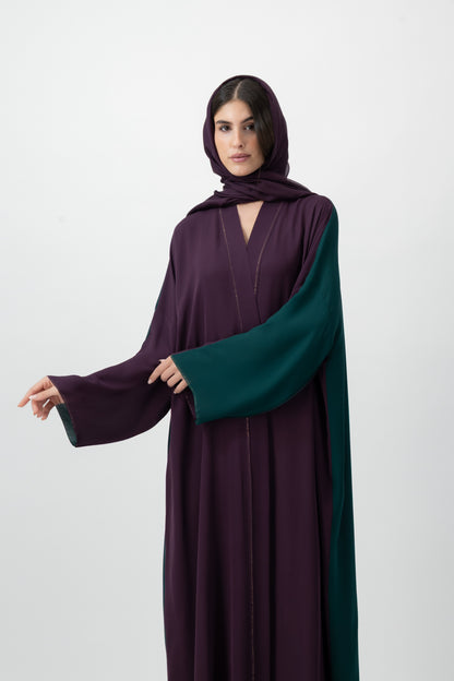 Silk Golden bisht abaya in Plum & Green by GREI