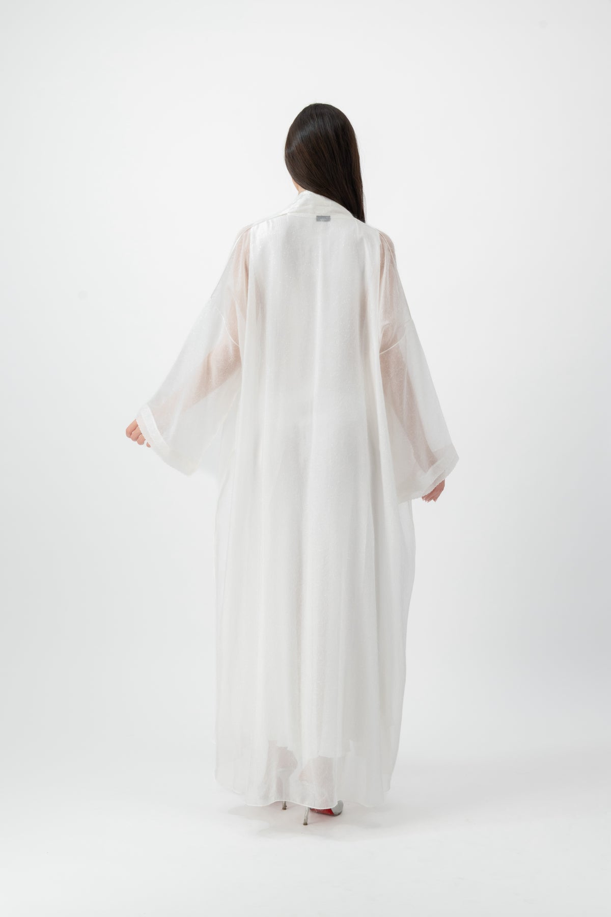 Feather Organza Crochet bisht abaya in White by GREI