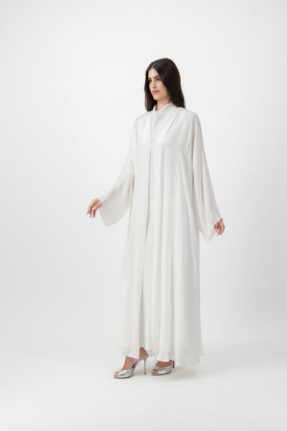 Silk Golden bisht abaya in White by GREI