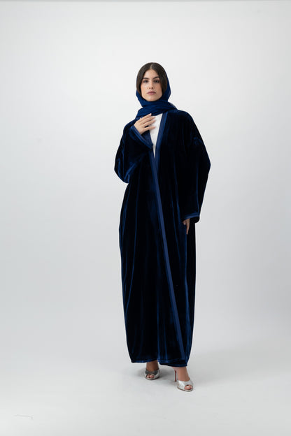 Velvet bisht abaya in Blue by GREI