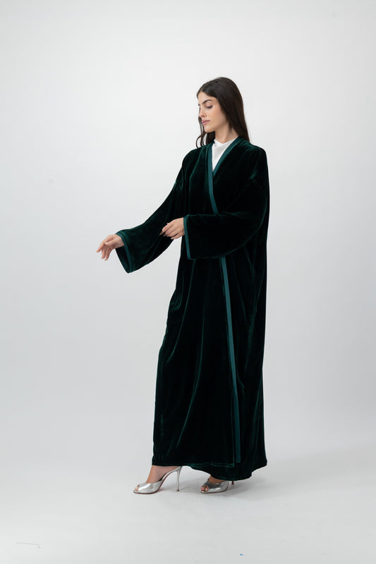 Velvet bisht abaya in Emerald Green by GREI