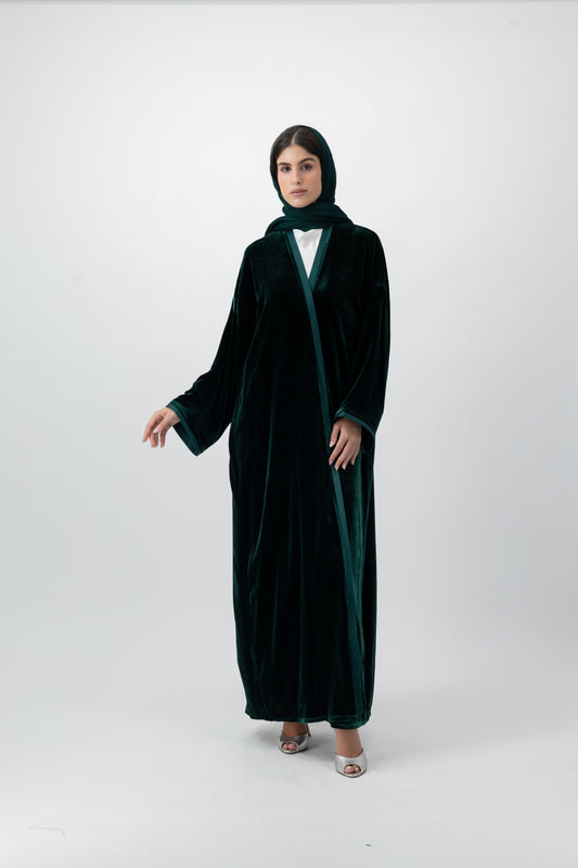 Velvet bisht abaya in Emerald Green by GREI
