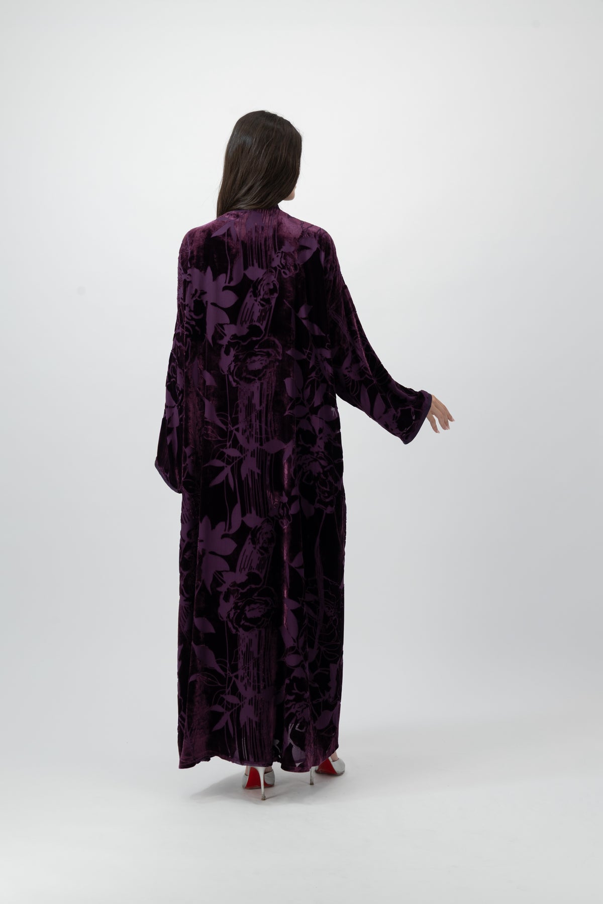 Bloom velvet bisht abaya in Plum by GREI