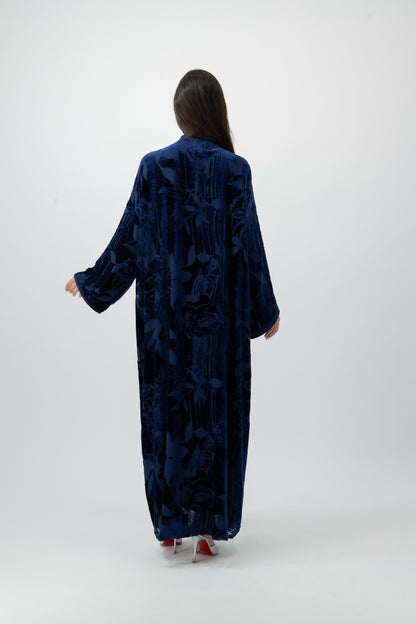 Bloom velvet bisht abaya in Navy by GREI