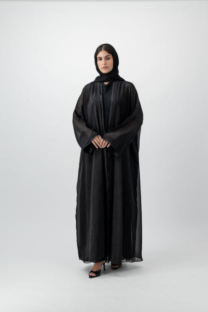Feather Organza Crochet bisht abaya in Black by GREI
