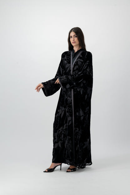 Bloom velvet bisht abaya in Black by GREI