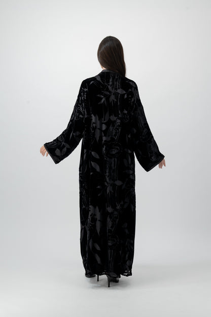 Bloom velvet bisht abaya in Black by GREI