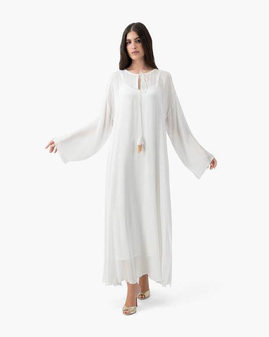 Silk Golden Kaftan - White