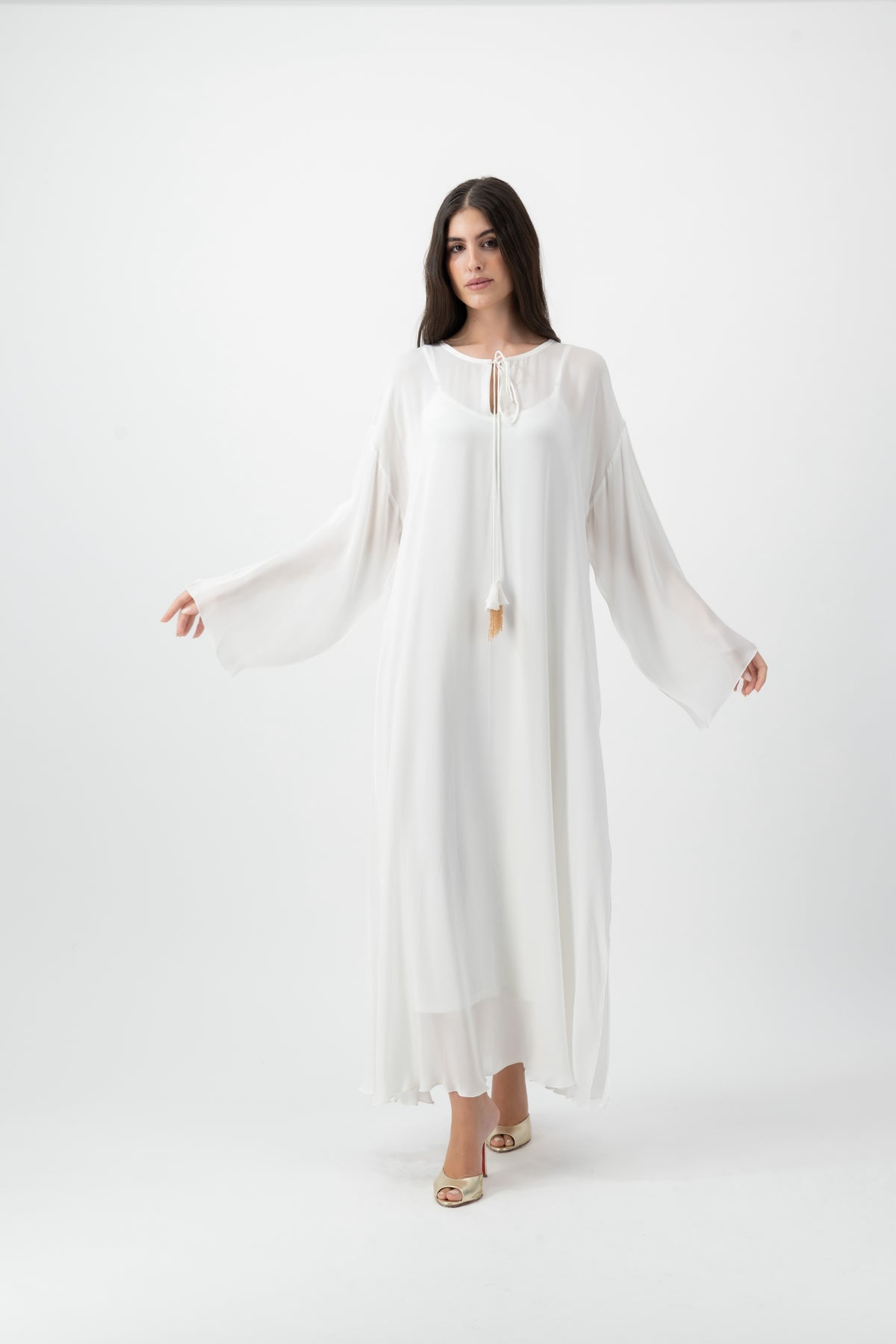 Silk Golden Kaftan in White by GREI