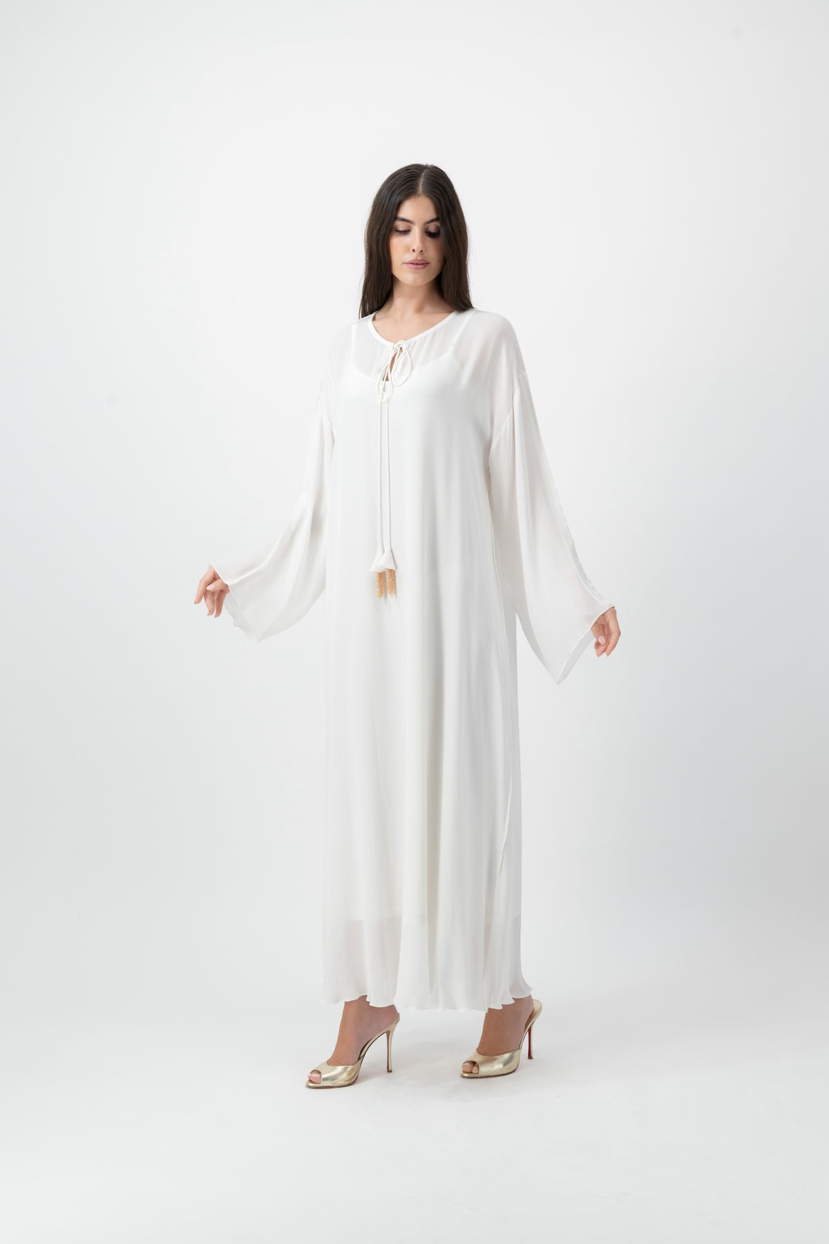 Silk Golden Kaftan in White by GREI