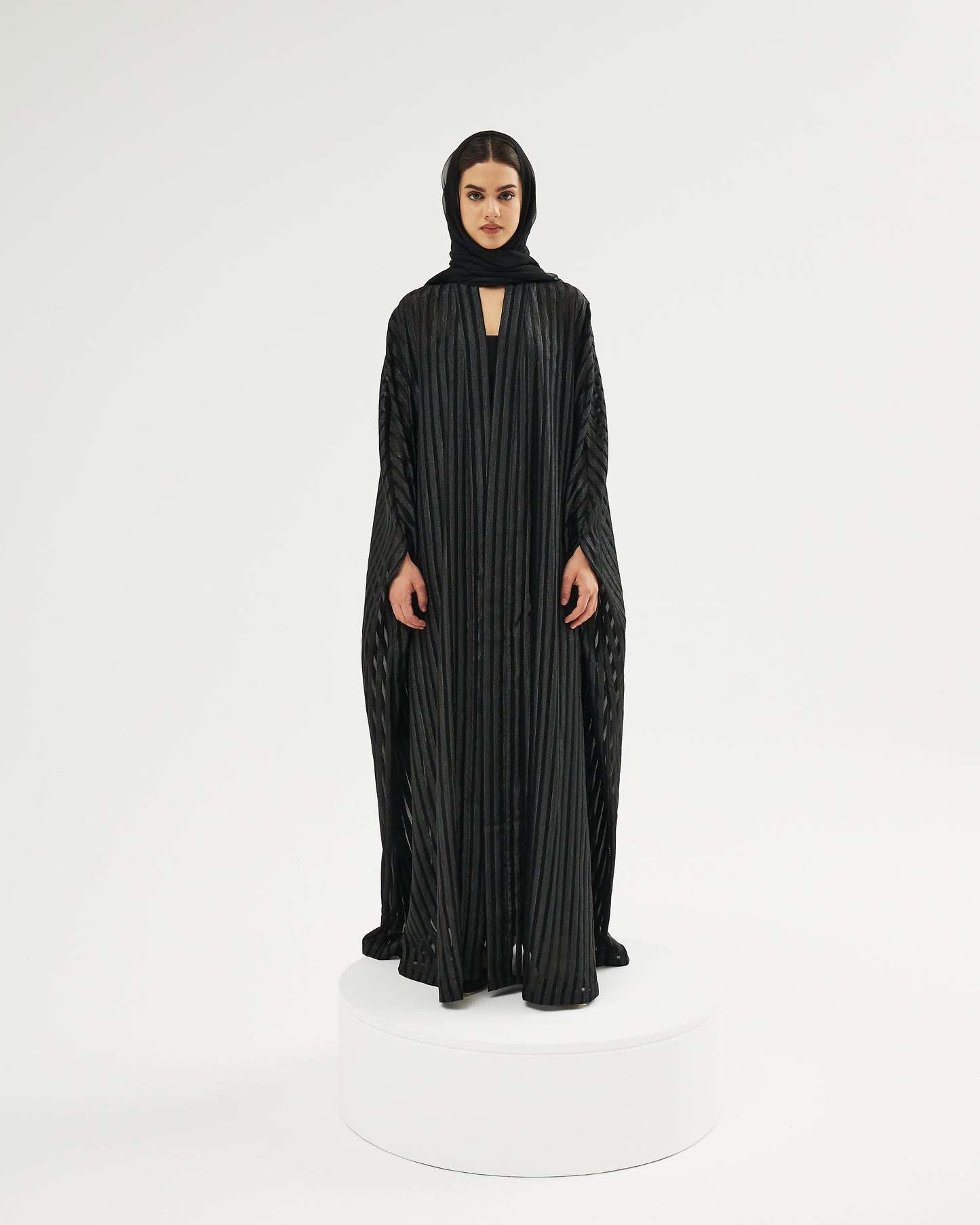 GREI-00009-F-60 Occasional Abaya - Silver Shimmer Striped