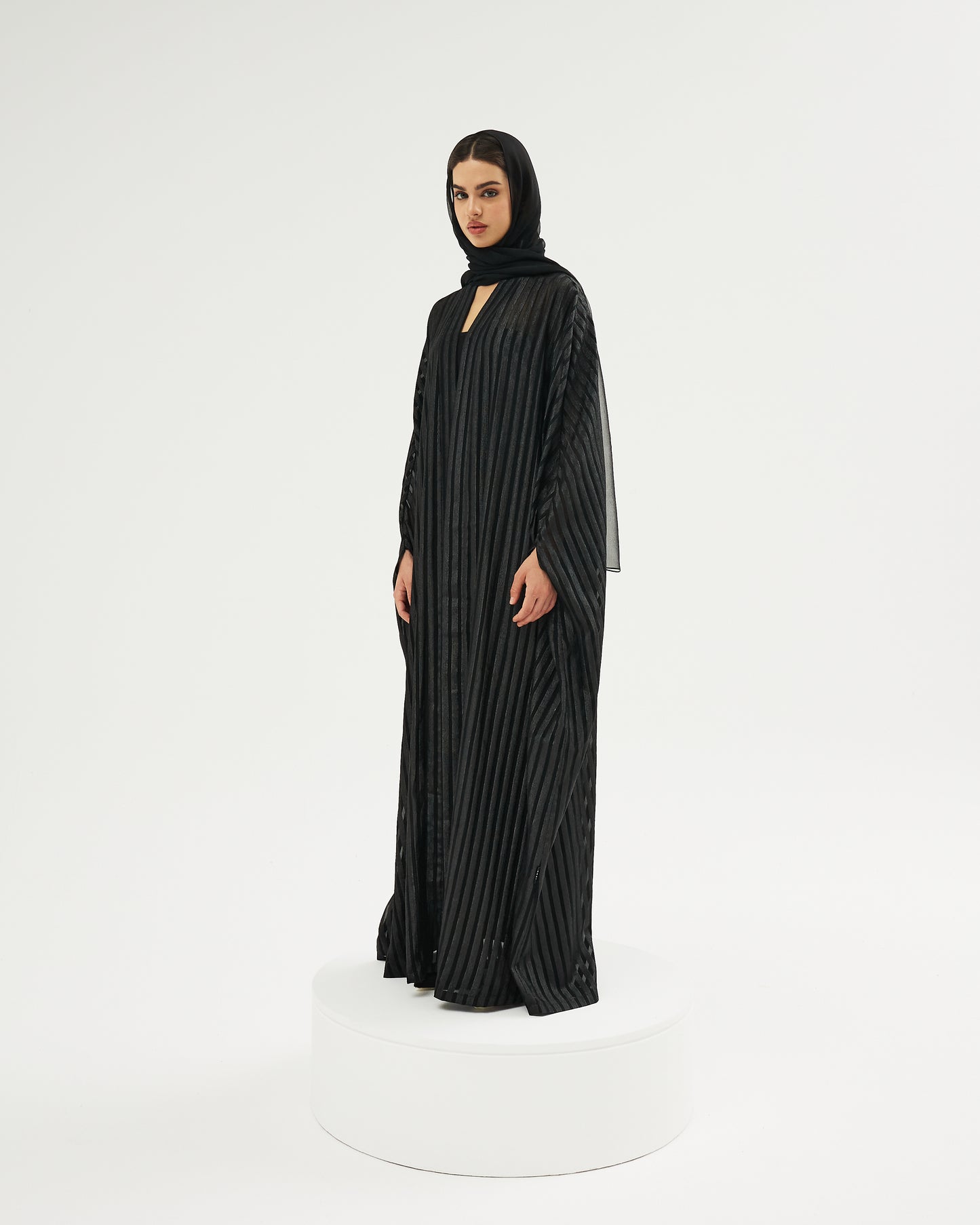 GREI-00009-F-60 Occasional Abaya - Silver Shimmer Striped