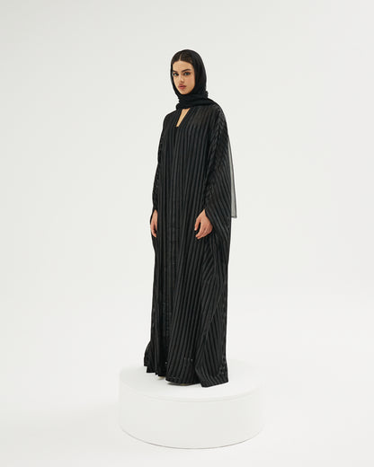 Occasional Abaya - Silver Shimmer Striped